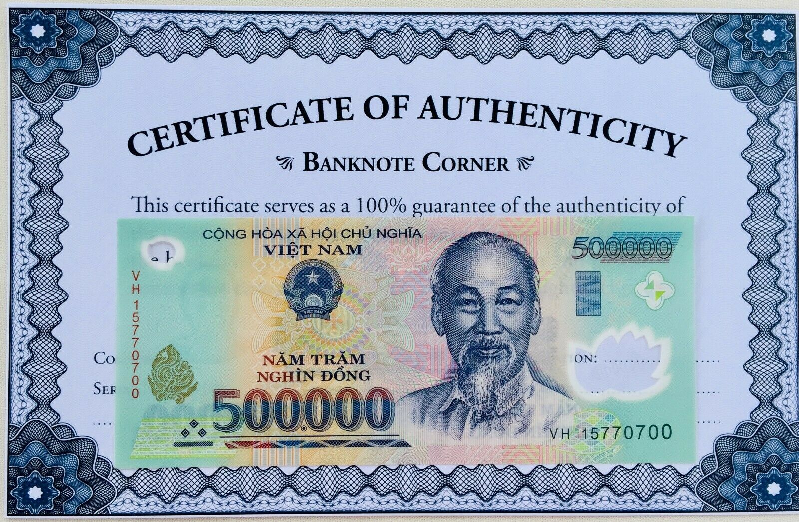 500000 Vietnam Dong 500,000 Lightly "circulated" Uv Pass Coa Authentic Fast Ship