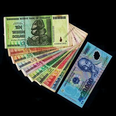 1 Million To 10 Trillion Zimbabwe Dollars 2008 Set+ 20,000 Vietnam Dong Banknote