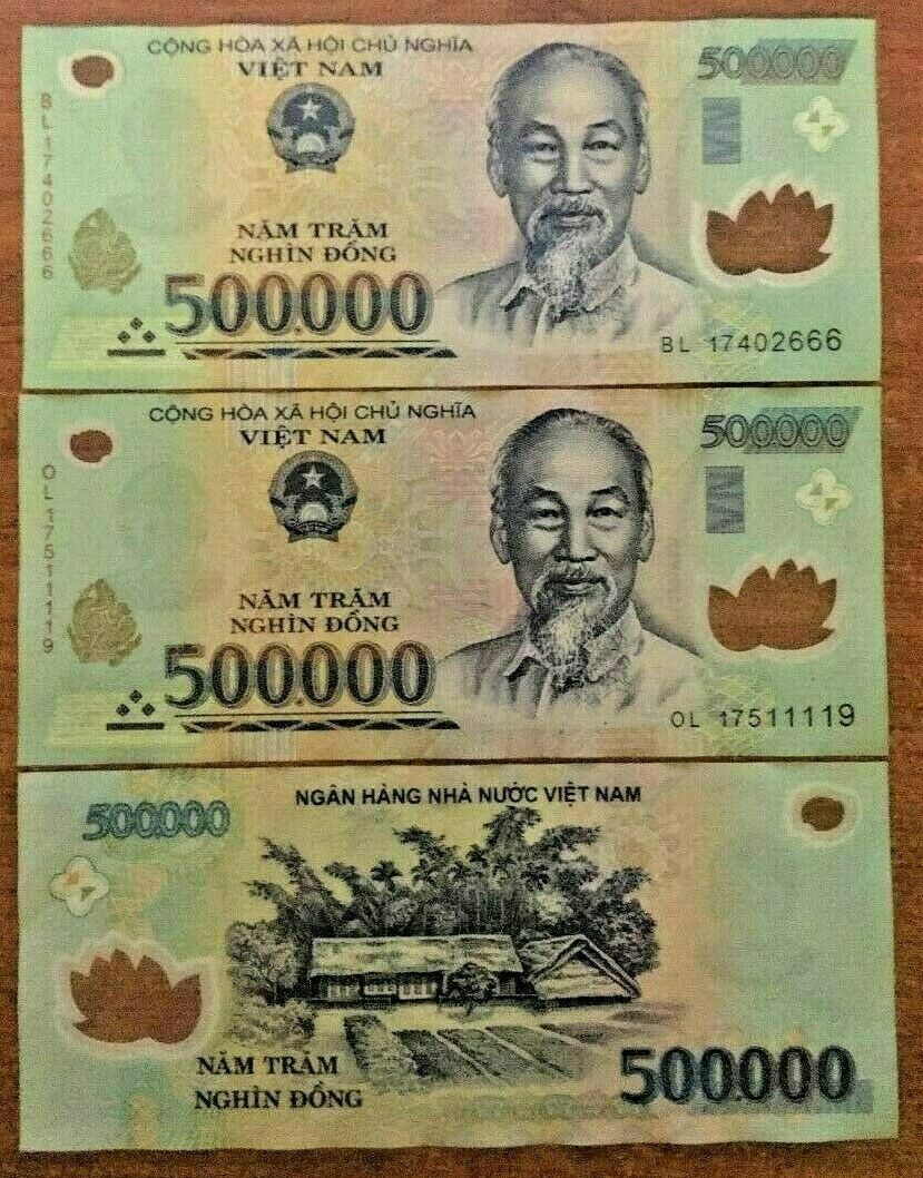 Vietnamese Dong 1 Million (2 X 500000 Note) Vietnam Banknotes Currency Money Vnd
